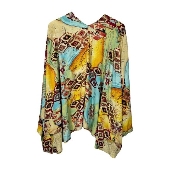 Mamie Ruth Boho Western Kimono One Size Aztec Tribal Map Print Hippie Casual - Picture 3 of 5